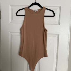 Gaze Ribbed Crew Neck Bodysuit in Khaki